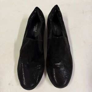 VANELI SPORT Women's Black Shimmer Slip-On Comfort Flats Leather Rubber Sole